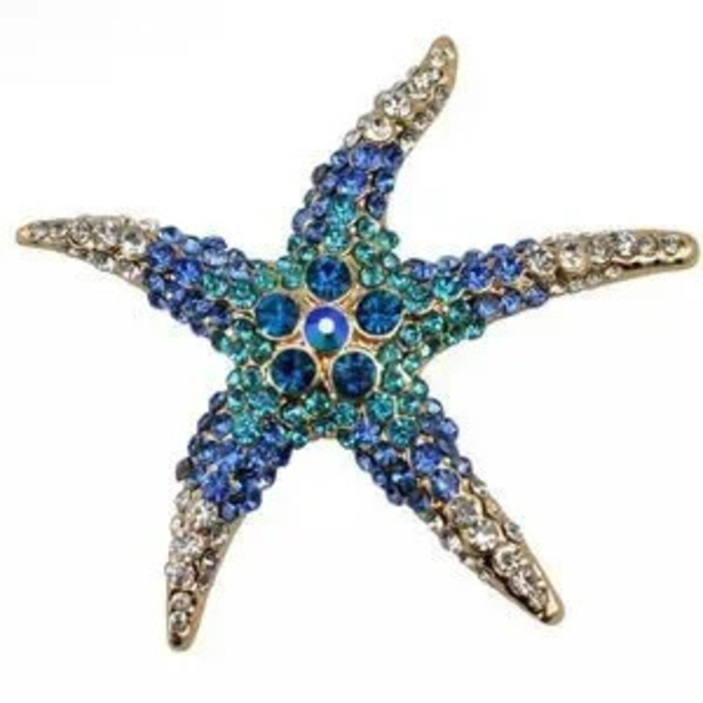 Starfish Blue Rhinestone Brooch Pin